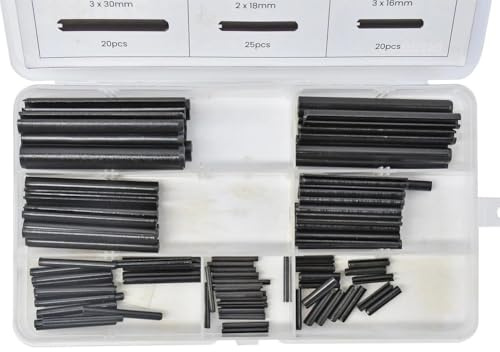 120 pasadores elásticos huecos para posicionamiento y fijación | Pasadores cilíndricos de resorte de acero al carbono con acabado de óxido negro | 16 mm a 60 mm |