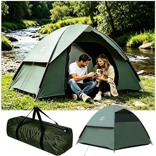 Tienda de campaña para 2-3 personas, tienda de campaña con buena ventilación, resistente al viento y al agua, ideal para camping, senderismo, festivales y aventuras al aire libre, incluye 210 x 190 x