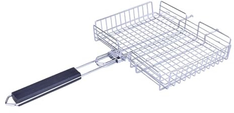 Cestino pieghevole per barbecue in acciaio inox con manico rimovibile per pesce e verdure, design con serratura per mantenere il cibo al sicuro durante la cottura alla griglia