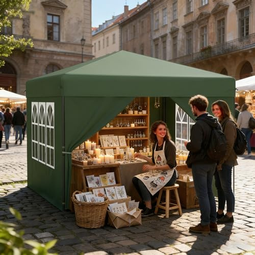 PEILU 2,5 x 2,5 m, pop-up paviljong, utomhus, 6,25 m² vikbar paviljong, 3-vägs höjdjustering, trädgårdspaviljong med UV-skydd tak och 4 x sidoväggar, fristående festtält för trädgård och balkong (grön