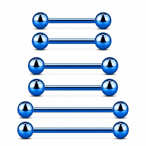 QZKJQDD 3 par kirurgiskt stål yttre gänga tungpiercing nippel piercing barbell helix cartilage öra piercing retainer kroppssmycken (blå 12/14/16 mm)