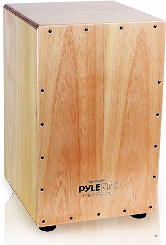 Pyle Jam - Wooden Cajon - Handcrafted Stringed Lightweight Percussion Box With Internal Guitar Strings, Rubber Capped Feet, Suitable For All Ages