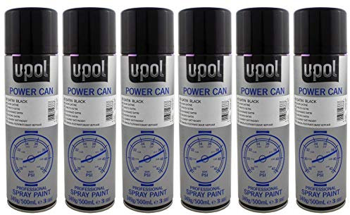 U-POL 6 x Power Can SATIN BLACK Paint 500ml Aerosol UPol Powercan Satin Black - Durable top coat with a satin finish 6 x 500ml Aerosol Cans