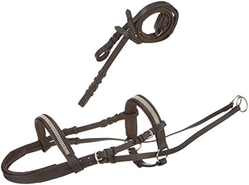 Cwell Equine New Crystal Detail Cross Over Bitless Leather Bridle web grip reins BLACK/BROWN Choice of Sizes (BROWN, COB)
