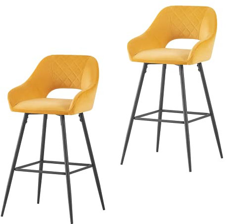 AINPECCA Bar Stools Set of 2 Gold Velvet Barstools Breakfast with Arms Backs Workshop Kitchen Barstool Upholstered Seat Metal Footrest for Home Bar, Counter, Kitchen and Islands