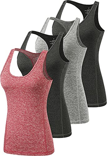 vislivin Sport Tank Top Damen Tanktops Racerback Top Yoga Ärmelloses Shirts - 4er Pack Schwarz/Grau/Schwarz/Weinrot L
