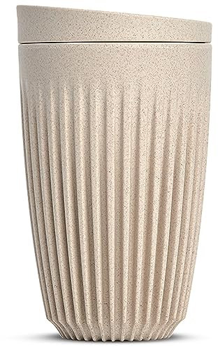 HUSKEE Tazas de café con tapas, taza de café reutilizable con aletas únicas para espresso, capuchino, americano, moca, tazas de café aisladas y portátiles hechas con cáscaras de café reutilizadas