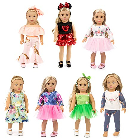 XFEYUE 7 Sets American 18 inch Doll Clothes Gifts and Accessories