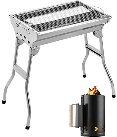 Barbecue a Carbonella Portatile Ciminiera di Accensione per Griglia a Carbone, Griglia per Barbecue Pieghevole in Acciaio Inossidabile per Outdoor BBQ, Picnic, Campeggio e Feste