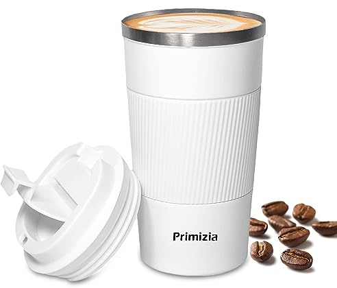 Primizia Taza de café,Taza Termica de Acero Inoxidable 510ML, Sin BPA,Vaso Termico de Fugas para Frío y Calor,Blanco