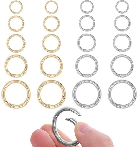ChAusa 20 Pièces Mousqueton Rond Anneaux à Ressort Mousqueton 17 20 24 27.6 34 mm Ressort Anneau Boucle Alliage de Zinc,Crochet à Ressort Joint Torique Snap pour Sacs à Main,Porte-Clés