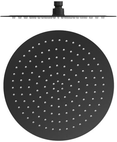 VALAZ Pommeau de douche 20 cm en acier inoxydable SUS304 rond noir mat standard G1/2 inclinable effet pluie tétines en silicone nettoyage facile anticalcaire haute et basse pression tête