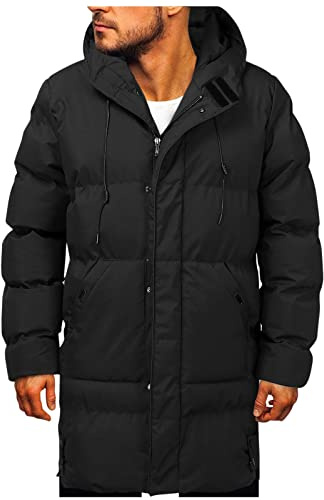 Veste d'hiver pour homme longue et chaude - Doudoune parka - Veste matelassée - Manteau d'hiver pour homme - Manteau épais et chaud - Duvet lourd - Coupe-vent - Capuche longue - M-4XL, Noir , 4XL