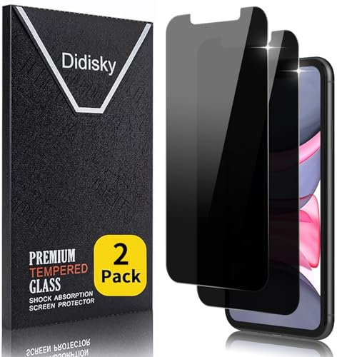 Didisky 2-Unidades Privacidad de Vidrio Templado Protector de Pantalla para iPhone 11, iPhone XR 6,1, Anti-voyeur, Antihuellas, Sin Burbujas, Fácil de Limpiar, 9H Dureza
