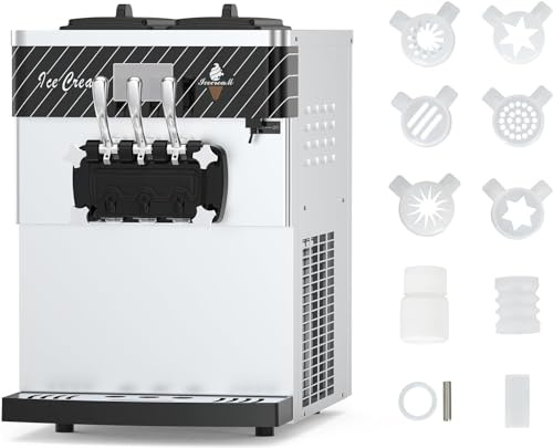 ACONEE Commercial Ice Cream Machine 5.3 to 7.4 GAL Soft Every Hour Provides a Variety of Flavors with LED Display Automatic Cleaning, Very Suitable for Restaurant Snacks, 2 * 7 Liters of Rangers