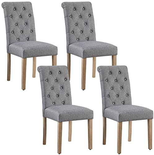 Yaheetech Juego de 4 Sillas de Comedor Silla Acolchada de Tela Gris Oscuro | Ergonómico, Diseño Moderno, con Respaldo Alto, Montaje Rápido, Tejido transpirable, Silla Tela para Comedor Cocina