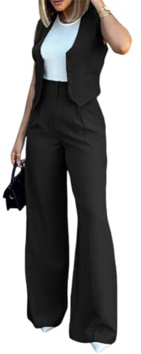 iSpchen Ensemble de vêtements pour Femme, Nouveau Costume de Gilet à la Mode, Pantalon Large décontracté pour Le Trajet au Bureau,Noir,XXL