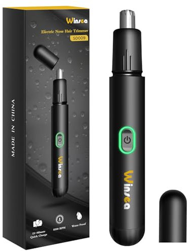 Winsea Rasoio di precisione per peli del naso, taglio elettrico sicuro ed efficiente a 360°, ricaricabile tramite USB, impermeabile, per la cura di naso, orecchie, sopracciglia e barba