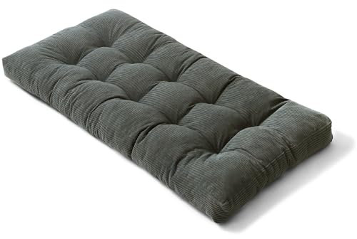Bananair - Futon 1 Place Épais & Confortable, Rembourrage en Mousse - Tissu en Velours Côtelé Doux & Élégant - Sangle Incluse, Matelas de Sol Pliant Pratique (90x190 cm, Gris Foncé)