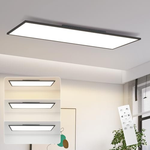 ZMH LED Panel de Luz de Techo Lámpara de Techo Plana Panel de Techo Rectangular Largo Regulable Negro 24W 100x25cm con Mando a Distancia para Oficina Cocina Pasillo Salón Dormitorio