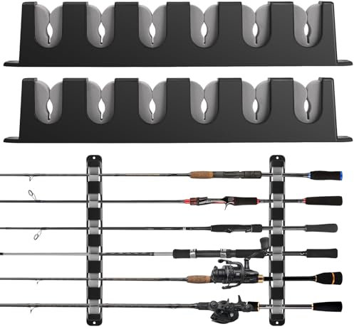 Weinsamkeit Support Canne à Pêche Ratelier Canne a Peche Porte Canne à Pêche Verticaux, Porte Canne à Pêche Stockage de 6 Pôles Étagère Porte Canne a Pêche pour Mur Garage Bateau (C)