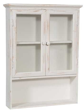 Biscottini Mueble de baño suspendido de madera y cristal 63 x 12 x 48 cm – Vitrina de pared para baño y cocina – Vitrina blanca porta detergentes que ahorra espacio – Mueble de pared