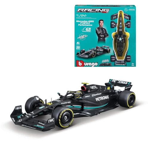 Bburago - Mercedes AMG W14 F1 2023#Hamilton kit à Monter avec Casque et Support - Voiture Miniature métal 1/24 - Modèle Officiel Formule 1 Saison 2023 - Edition Collector Mercedes