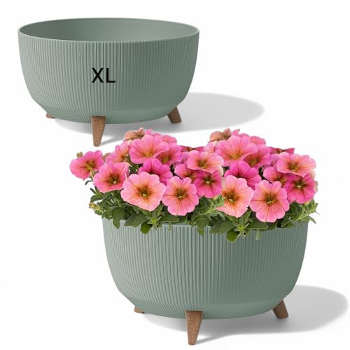 MELTOM Pot de fleurs avec pieds - Pot à herbes - Bac à plantes Eco Recycled (vert, XL - 47 cm)