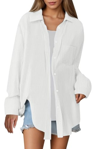 Camicetta da donna oversize, camicia estiva con bottoni, a maniche lunghe, moderna, elegante, a maniche lunghe, a maniche lunghe