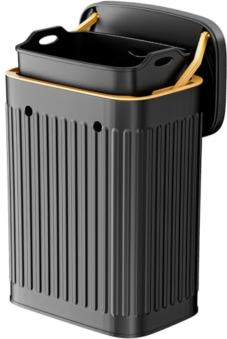 MICHIHOMIE Stainless Steel Hanging Kitchen Bin with Lid, 8L Food Waste Caddy with Detachable Inner Bucket, Rubbish Compost Bin Wall Mounted for Under Sink, Cupboard Door, Cabinet, Motorhome