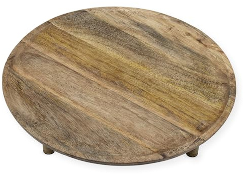 Bandeja redonda XL de mango, 38 cm, de madera maciza, para servir, para tartas, salchichas, queso, bandeja decorativa, bandeja de madera, bandeja para velas, platos de madera