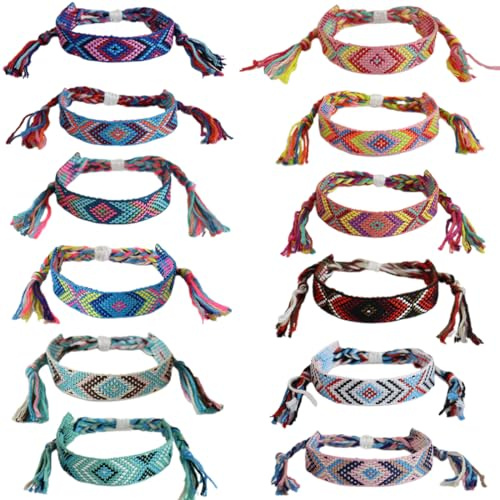WIRZUL 12 PCS Braccialetti intrecciati fatti a mano colorati, braccialetti amicizia colorati per Donna Uomo, set di braccialetti boho regolabili, regalo per ragazzi, ragazze e bambini (A)