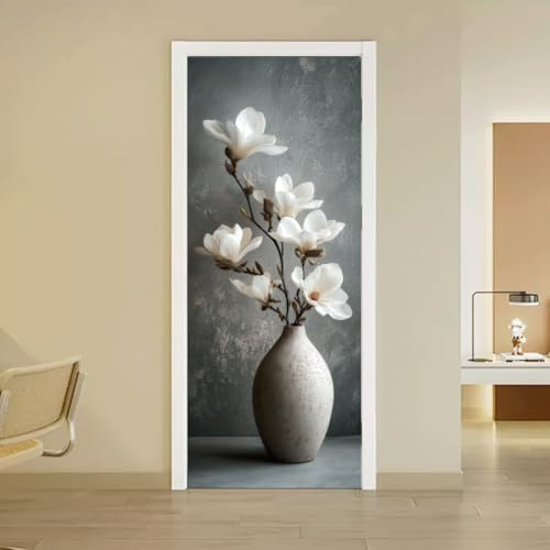 arricraft 2 calcomanías autoadhesivas para puerta, 31.5 x 78.7 pulgadas, patrón de florero de magnolia, murales de puerta, calcomanías de PVC para puertas, papel pintado extraíble, decoración para