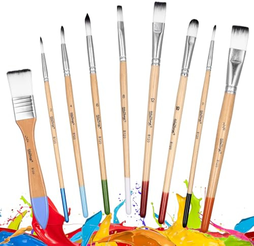 9 Pz Pennelli per Pittura Artistica, Pennello Pittura Acrilica, Pennelli per VerniciPennelli per Dipingere Pittura Muri Acquerell DIY Artistica Colori a Olio