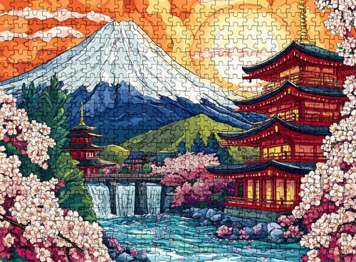 Pussel 2 000 delar, träpussel vuxna Japan berg impossibla klassiska jigsaw pussel 99,5 x 70,5 cm, familjespel, pussel stressminskning tankespel, pusselälskare w0-739