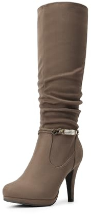 DREAM PAIRS Women's Knee High Platform Heel Boots,Size 9.5,Natural,SARAH
