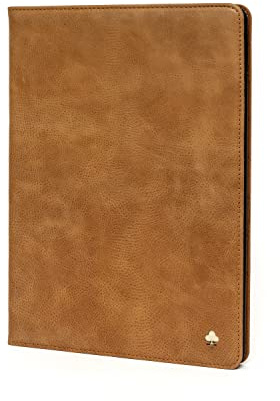 PORTER RILEY – Étui pour iPad 9.7 (2017/2018) 5e et 6e génération en Cuir Véritable. Housse Premium en Cuir véritable avec Socle Rabattable/Coque/Etui (Bronzage Brun)