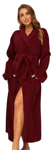 RONGTAI Womens Bathrobe Ladies Fleece Plush Warm Long Robes (XX-Large,Burgundy)