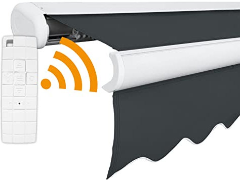 Arilco Elektrische Vollkassettenmarkise Kassettenmarkise Gelenkarmmarkise Markise Sonnenmarkise Sonnenschutz in vielen Farben und Größen wählbar in der Kassettenfarbe Weiss (5x3,5m Anthrazit)