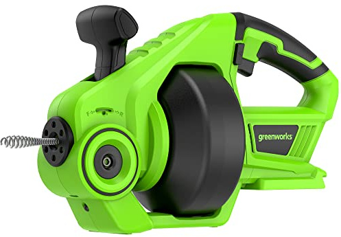 Greenworks Tools 24V Akku-Rohrreiniger G24DA (Li-Ion 24V 560 Umdrehungen pro Minute 7,5 Meter Kabellänge LED-Licht zum Reinigen von Rohren und Abflüssen ohne Akku und Ladegerät), Green,black,grey