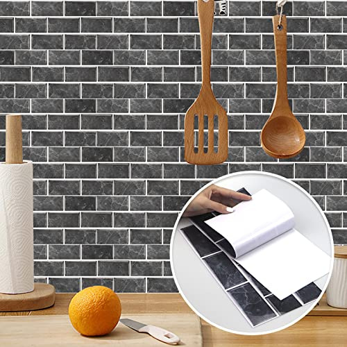 12 Piezas 15x30cm Patrón De Ladrillo Azulejos Adhesivos Vinilo Autoadhesivo Pegatinas De Pared Impermeables Para Cocina Baño Azulejo Pared Chimenea Armario Pegatinas Decorativas,negro