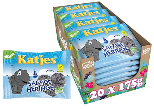 Katjes Salzige Heringe Vorratspack – Vorrats-Box mit salzigem Lakritz, süß-salzige Lakritz-Fische mit Salmiaksalz verfeinert, der Klassiker jetzt in vegan, 20 x 175 g