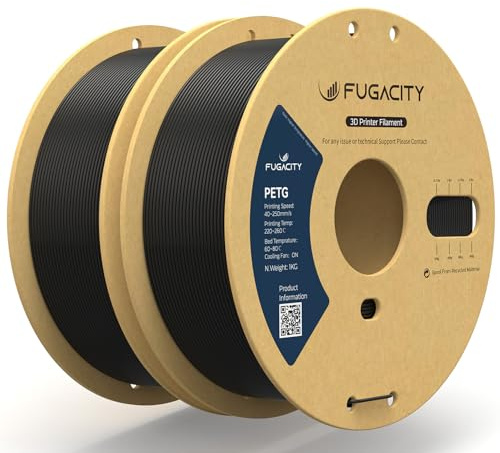 Fugacity PETG Filament 1.75mm, Black 3D Printer Filament 2 Roll 1KG Spool Bundles, Dimensional Accuracy +/- 0.02mm, Enhanced Printing Effect Fits Most FDM 3D Printers