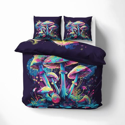 MOBEITI Pilze Bettwäsche 135x200, Trippy Wendebettwäsche & Deko, Weiche Kuschelige Mikrofaser Bettbezug Set 2teilig, 1 Kissenbezug 80x80, mit Reißverschluss -MO&226