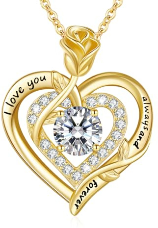 LAVUMO Moissanite Halskette Damen Silber 925 Echt,Moissanite Kette Damen Gold/Rosegold/Silber Doppel Herz Rose Anhänger Weihnachten Valentinstag Geburtstag Schmuck Geschenke für Frauen Freundin Mama