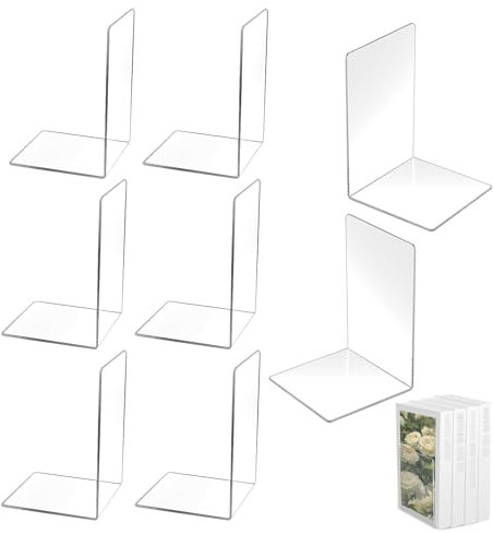 PBUSPU 8 Pezzi Fermalibri per Mensole Trasparente in Acrilico, Ferma Libri per Libreria, Espositore per Libro in Acrilico, per Libro in Acrilico, Fermalibri Acrilici, Set di Fermalibri per Scuola