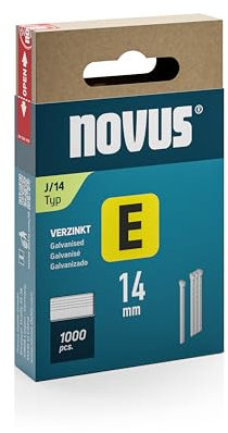 NOVUS TOOLS Clous 14 mm de type J, 1000 pièces, clous galvanisée pour agrafeuse cloueuse, idéal pour la fixation de moulures décoratives, listels d'angle et autres bois