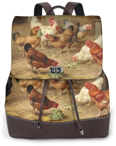 COMAAM Sac à dos de voyage en cuir pour femme avec poulet rôti et poule, Noir , taille unique