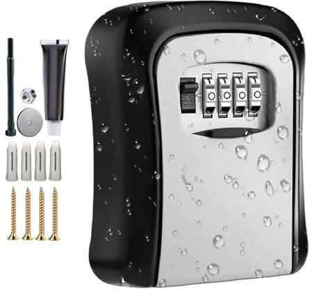 Caja de cerradura con llave - Caja de cerradura con combinación | Ocultador de claves de seguridad con combinación de 4 dígitos | Caja de seguridad montada en la pared para exteriores | Código reinici