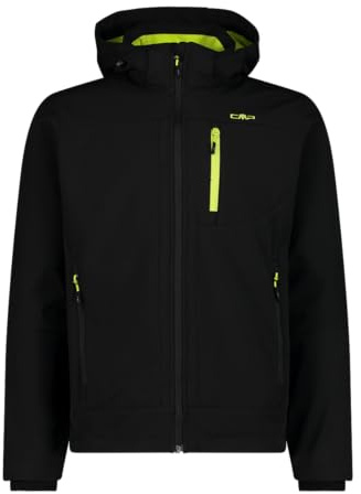 CMP Giacca da uomo in Softshell con cappuccio staccabile, 3A01787N (IT, Numero, 46, Regular, Regular, Nero/Acido)